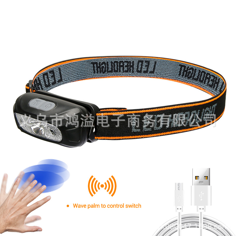 Transfronterizo LED Faro de inducción USB carga fuerte onda de luz de inducción lámpara de pesca impermeable incorporado linterna de la batería de litio