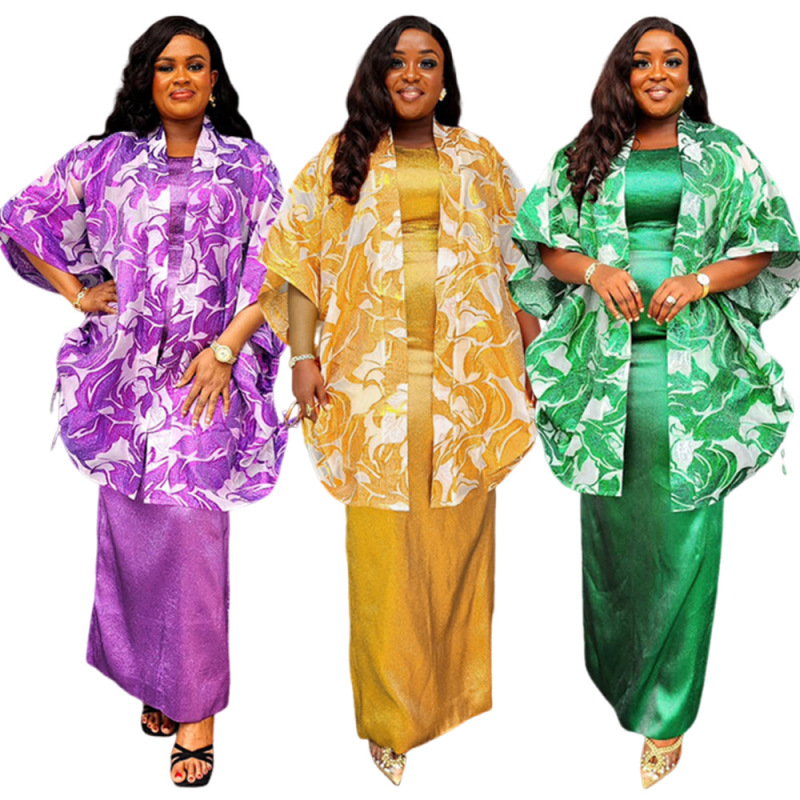 Cross-Border African Plus Size Amazon Aliexpress Printed Robe Women's Vest Jacket Two-Piece Hot Style Dress