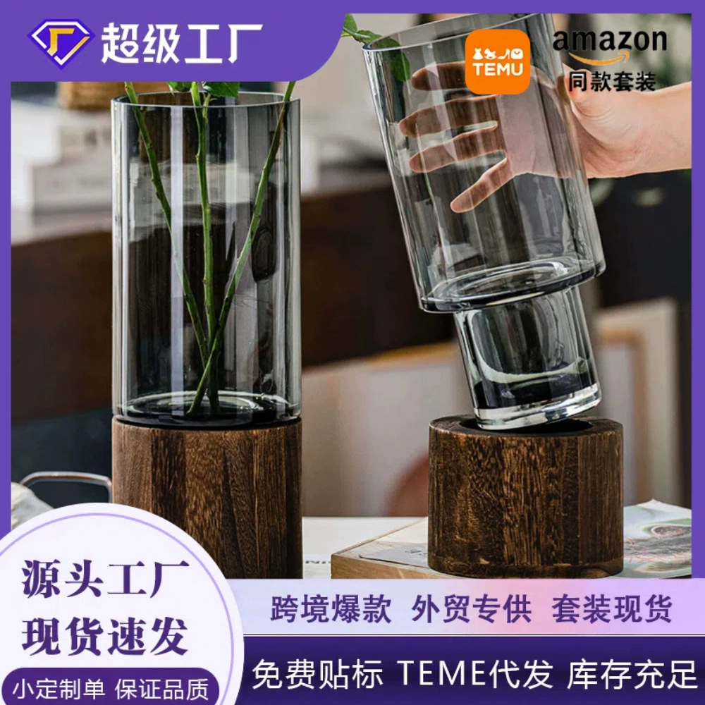 Легкая экстравагантность высокого класса деревянная стеклянная ваза украшения для гостиной Ruby Bamboo Цветы гидропонная ваза оптом