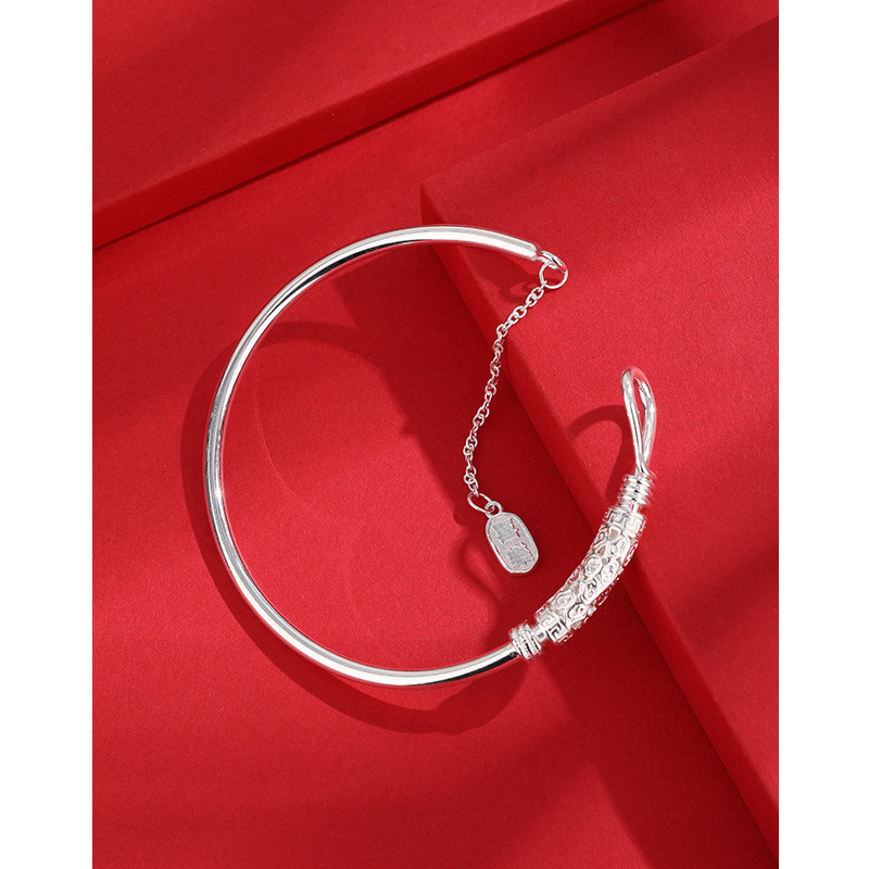 Ping un XI le xiangyun pulsera de plata esterlina mujer 999 plata pura pulsera de plata sólida estilo nacional regalo para novia