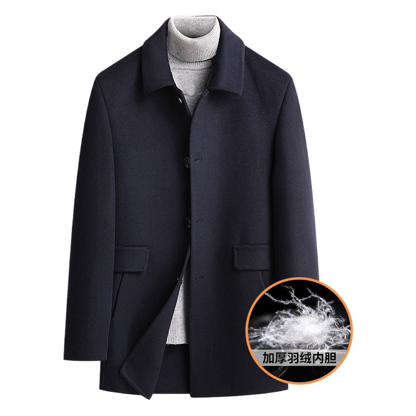 Otoño e Invierno forro desmontable abrigo de lana de doble cara para hombres de mediana edad y de edad avanzada espesado abrigo de lana de longitud media gabardina