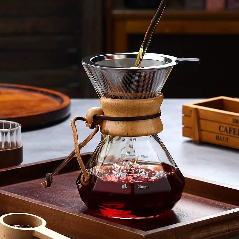 Кофейник из утолщенной древесной стружки, набор кофейников для ручного заваривания, бытовой кофейник из боросиликатного стекла, кофейник для общего использования, деревянная ручка с защитой от ожогов
