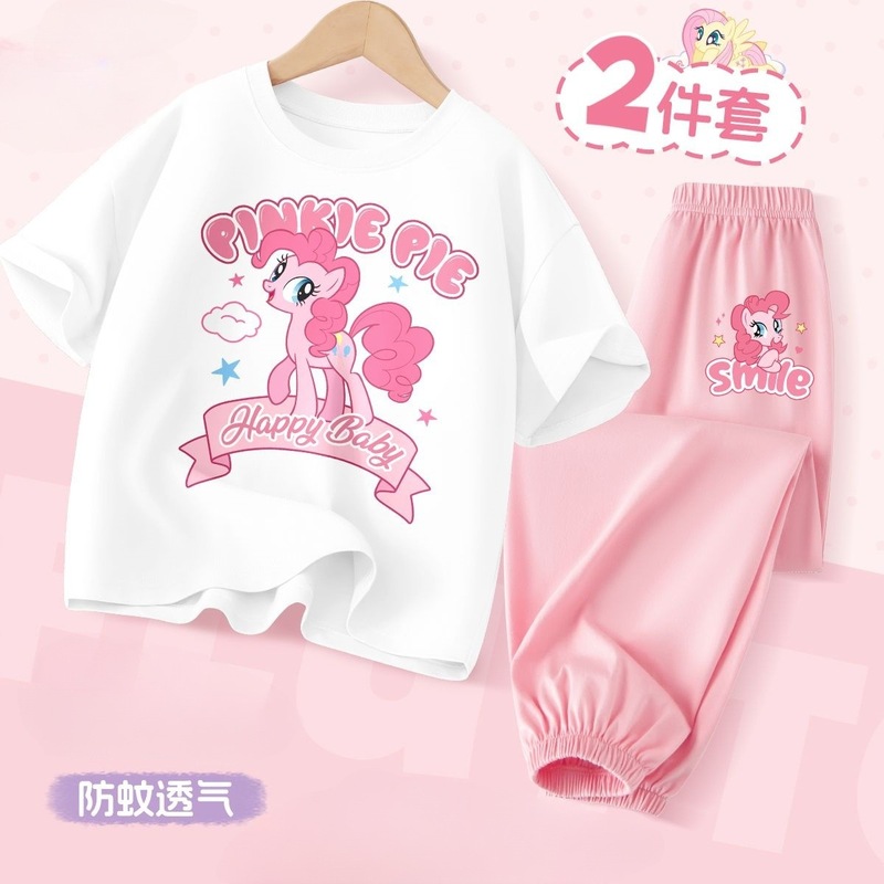女の子の夏の半袖ズボンスーツ 2025 新しい中型および大型子供用純綿トップス薄いスポーツパンツ 2 点セット|undefined