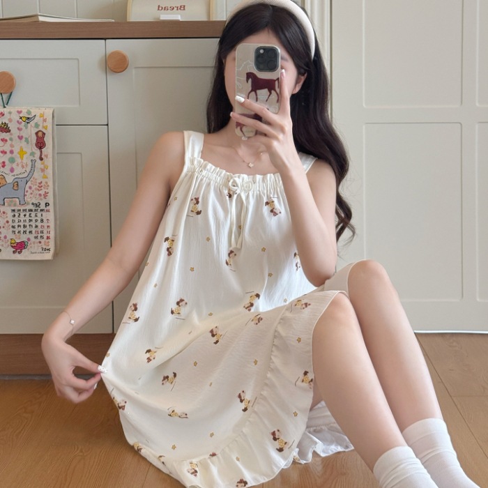Pijama casual mujer suelta vestido largo 2026 nuevo pijama mujer adorable ropa de casa vestido de verano al por mayor