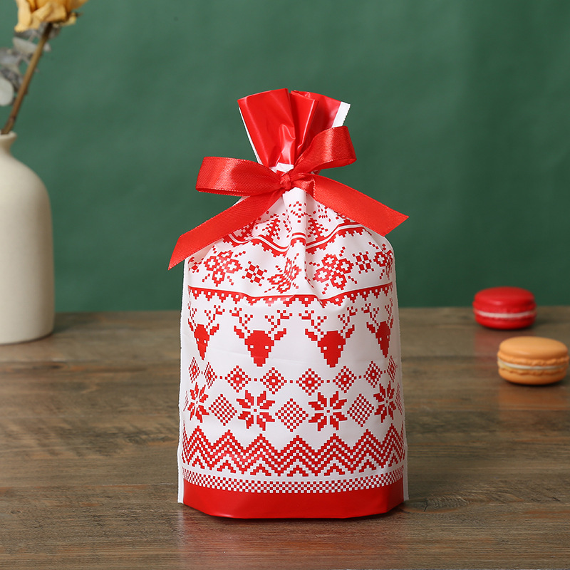 Bolsa de embalaje de Navidad transfronteriza Amazon bolsa de dulces para hornear copo de nieve bolsa de cordón de alimentos crujientes bolsa de cordón de fruta segura