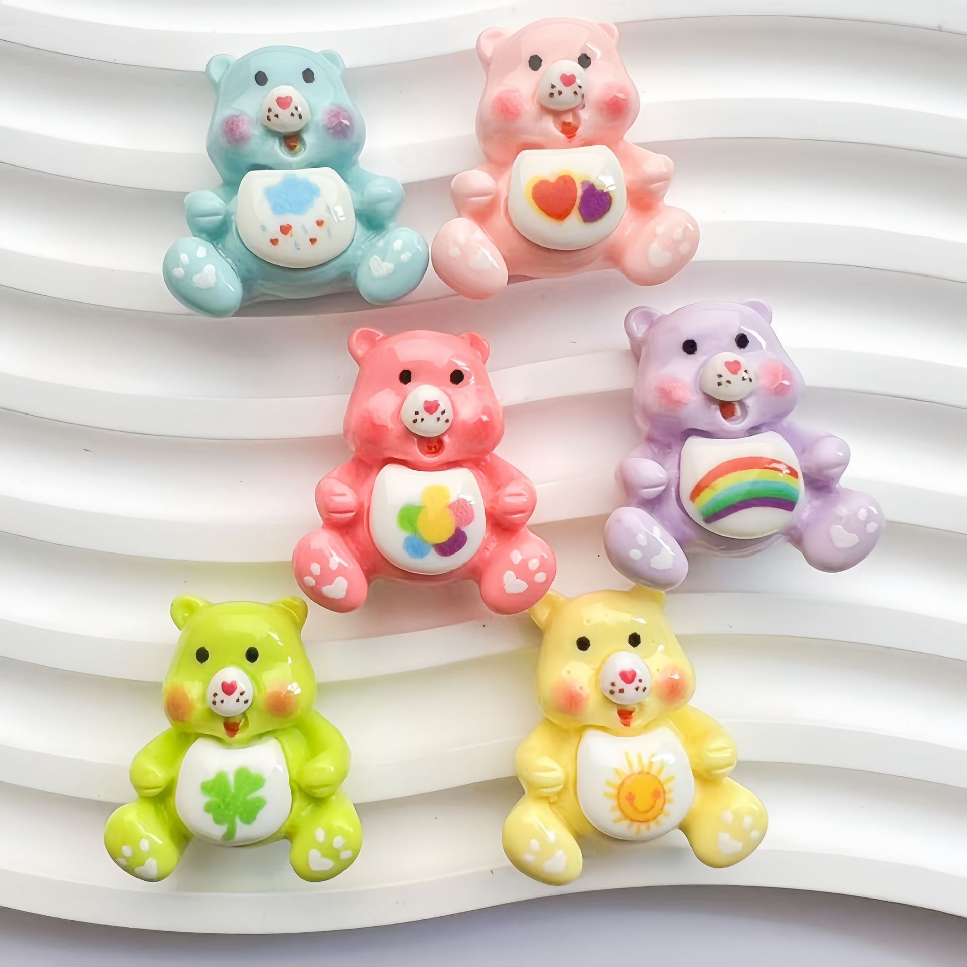 Cartoon Small Rainbow Bear Resin Jewelry Accessories Handmade DIY Hairpin Keychain Cute Stationery Stickers Wholesale