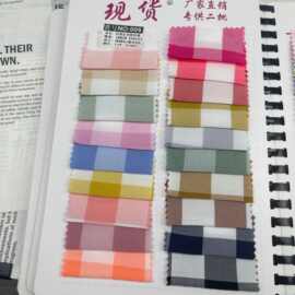 春夏色织新品砂洗起皱弹力朝阳格男女童装衬衫连衣裙吊带鞋材裤料