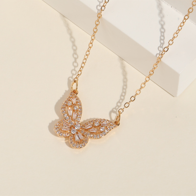 Fashion Geometric Butterfly Copper Necklace Inlay Zircon Copper Necklaces