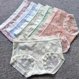 蕾丝内裤头女性感薄款纯棉底裆透气网纱纯欲中腰包臀女士短裤新款