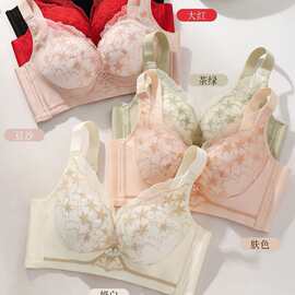 婷婷343#精美撞色蕾丝文胸36-44薄C杯聚拢集中收副乳内衣批发特卖