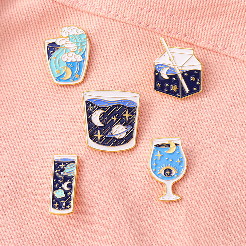 New Starry Sky Map Alloy Brooch Creative Cartoon Wine Glass Milk Cup Shape Dripping Clothes Bag Badge display picture 5