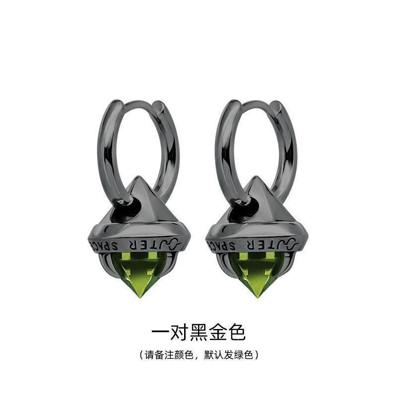 European and American Hip-Hop Style Crystal Men's Crystal Gun Black Earrings Couple Punk Men and Women Hot Girls Universal Green Earrings