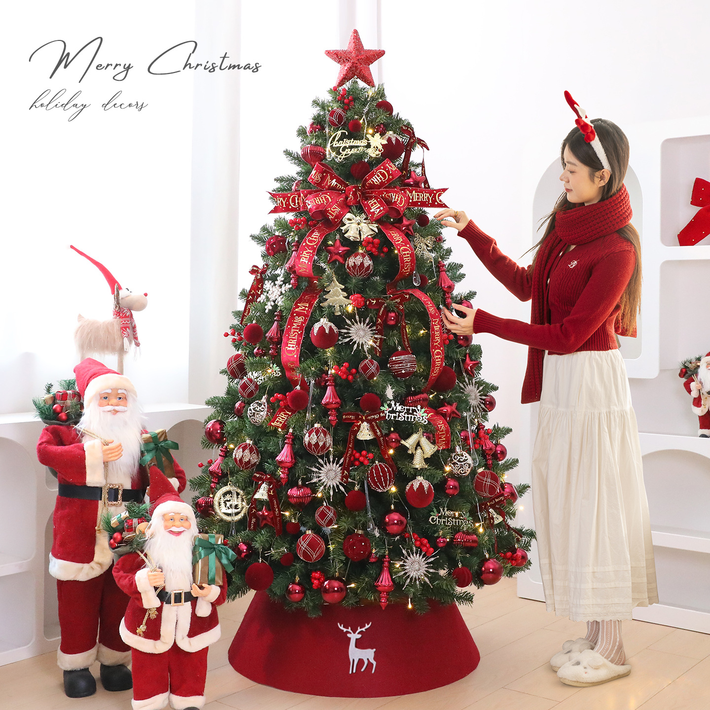 Nuevo conjunto de árbol de Navidad de simulación de vino rojo ins viento navideño hogar decoración a gran escala con el mismo estilo