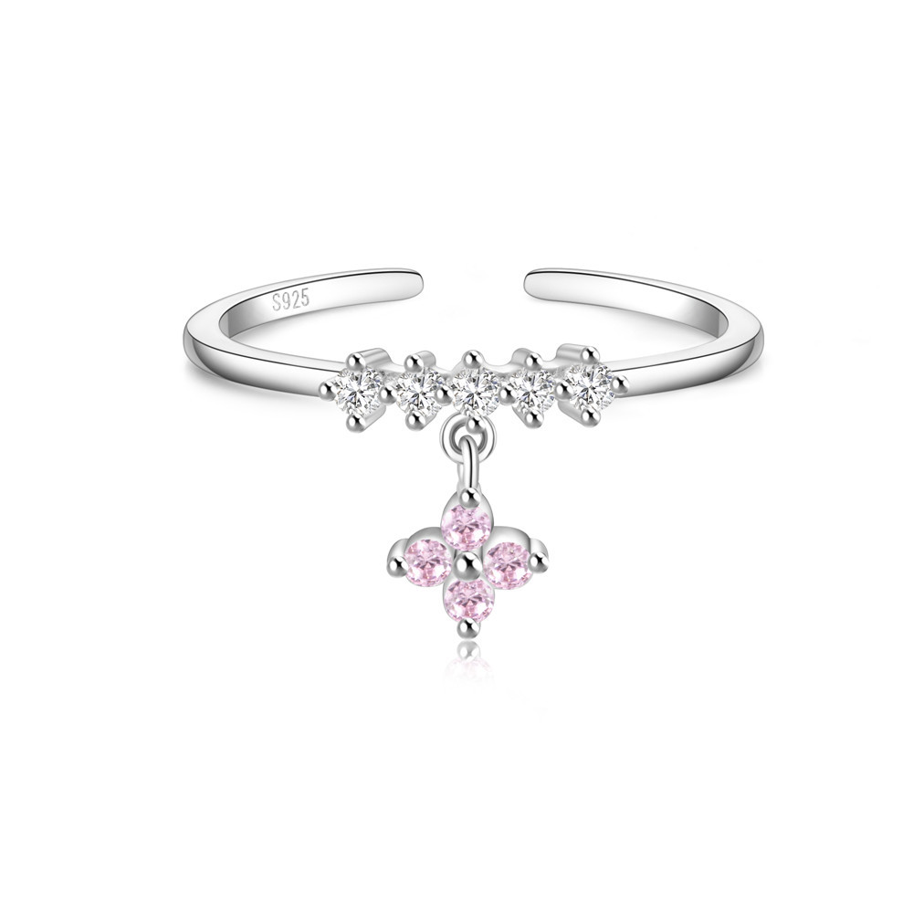 4g Weight Zircon Inlay Material Open Rings Classification Adjustable Ring Size 1 Piece Quantity Daily Occasion 925 Sterling Silver Material Heart Shape, Flower, Bow Knot Pattern Women's Gender Plating, Flowers Design Sweet, Shiny Style 925 Sterling Silver Zircon Heart Shape Flower Bow Knot Open Rings 53
