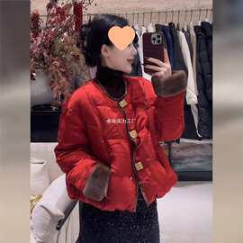 轻奢新中式国风红色棉服外套女2025新款爆款冬季高级感唐装棉袄女
