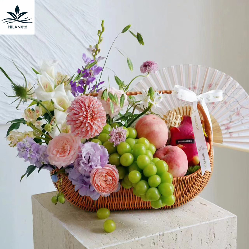 Cestas de flores de mano de caña, cestas de flores, cestas de frutas, pasteles de luna, cestas de flores tejidas a mano, cestas de huevos de luna