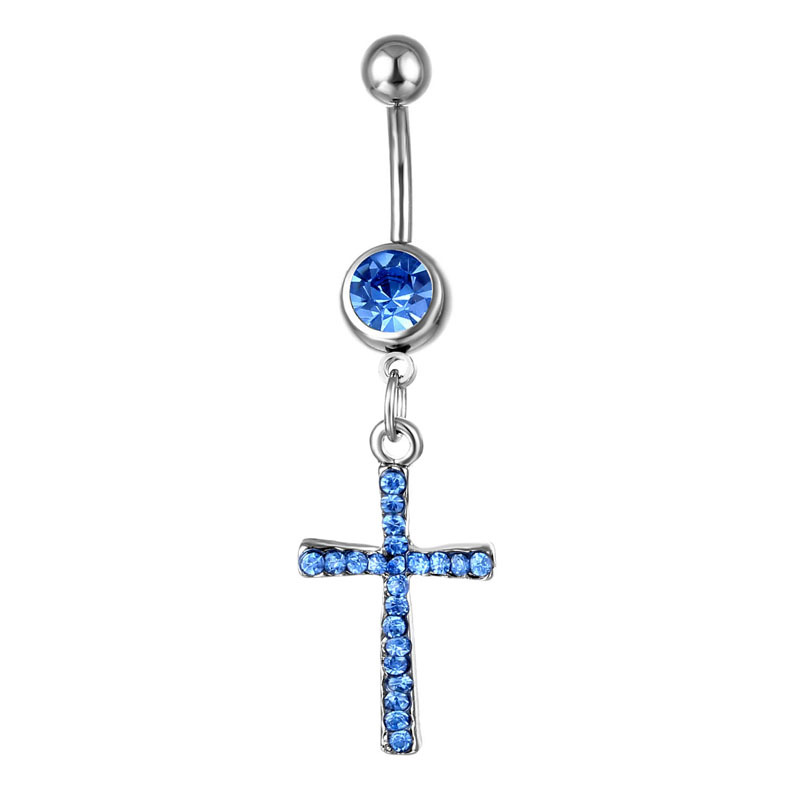 Fashion Cross-border Products: Piercing Jewelry, Stainless Steel Studs With Diamond-encrusted Cross Pendants, Navel Rings Easy To Wear_voghion.com
