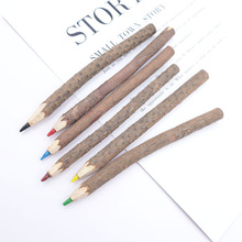 原木彩色铅笔儿童绘画工艺礼品笔原生态松树枝木头笔六色可选涂鸦
