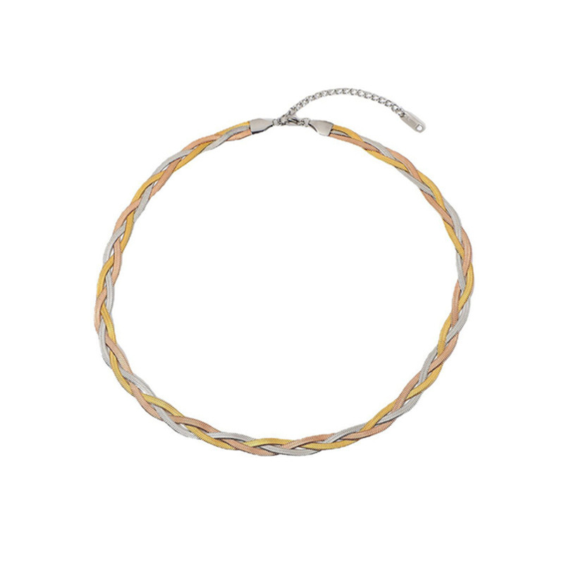 Three strand Fried Dough Twists necklace jewelry titanium steel clavicle for women with advanced feeling and color_voghion.com