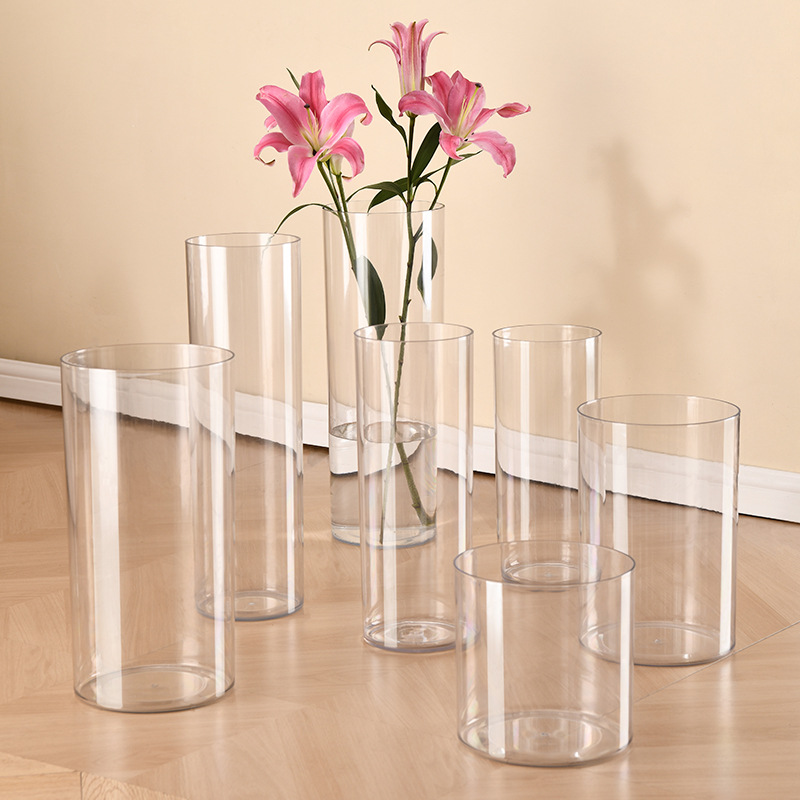高透明仿玻璃塑料花瓶食品级塑料花瓶高级植物水培器皿亚克力花瓶