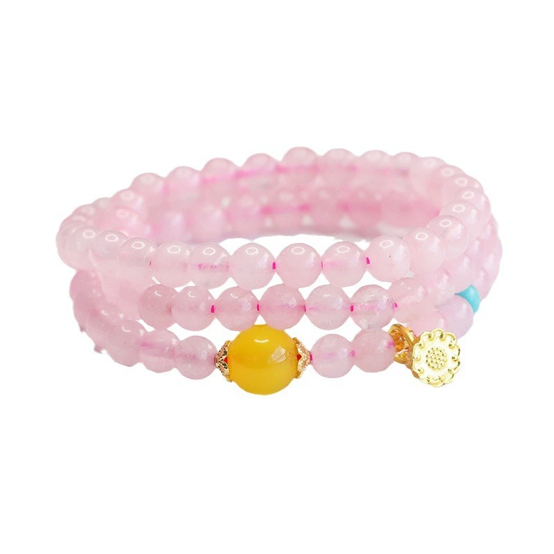 眷钰 Natural Pink Crystal Multi-Circle Bracelet Lotus Bracelet National Trend Live Welfare Wholesale Distribution CB4062310