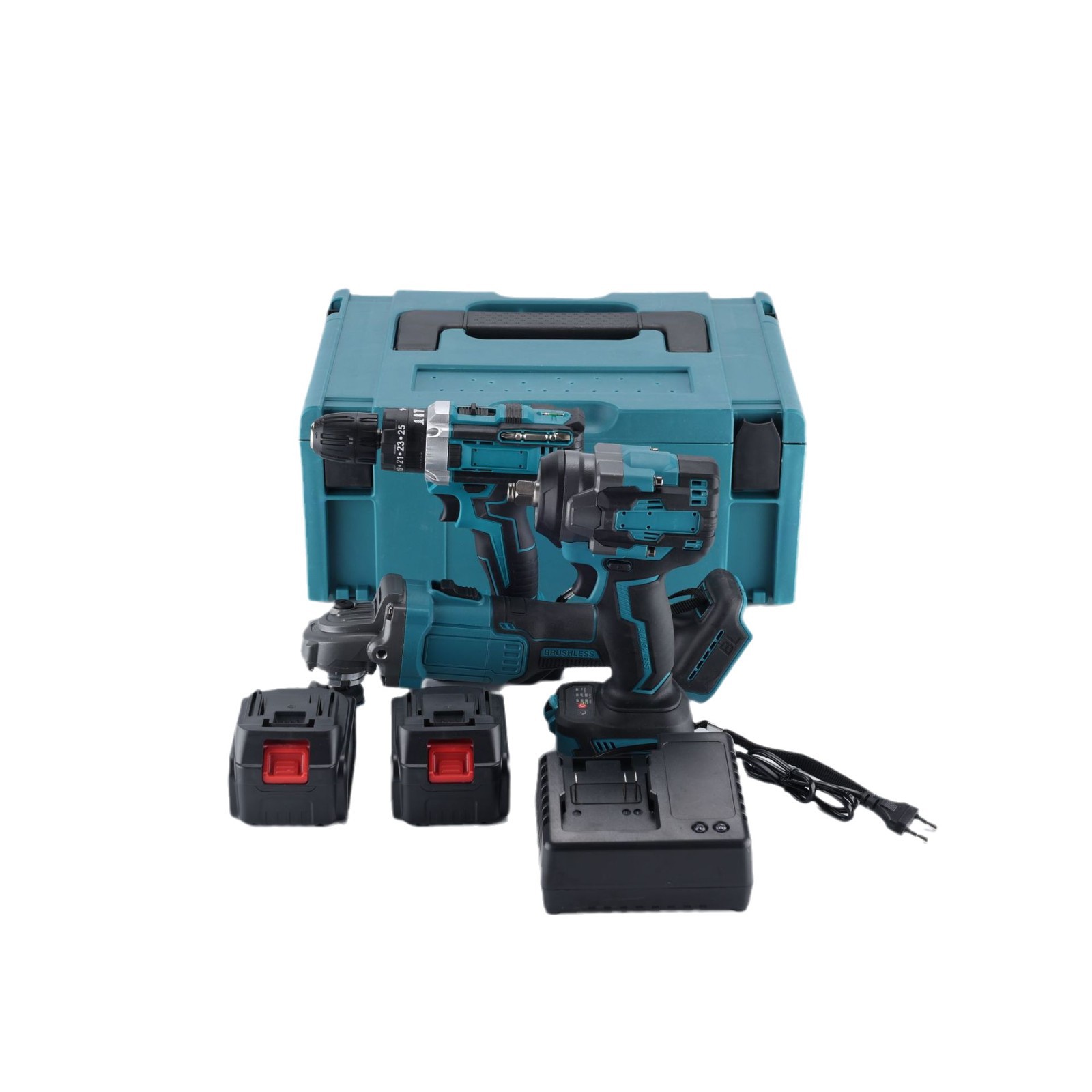 Herramientas eléctricas multifuncionales transfronterizas de tres piezas, molino de ángulo de litio de alta potencia, taladro eléctrico de mano, llave eléctrica de gran par