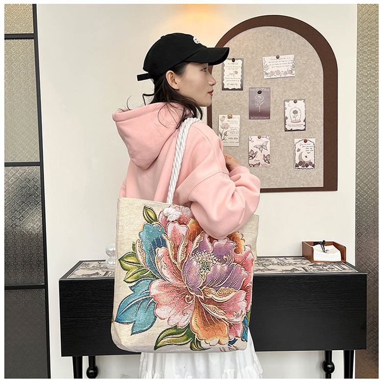 300g Weight Polyester Lining Material Zipper Closure Type Single Shoulder Strap Strap Type Tote Bag Bags Type Holiday, Travel Occasion Canvas Material Elephant Pattern All Seasons Season Women's Gender Ethnic Style, Classic Style Style Square Shape Medium Size Women's Medium Canvas Elephant Ethnic Style Classic Style Square Zipper Tote Bag 3