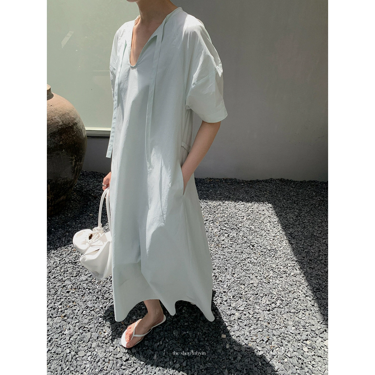 Yi Eo inbyin Мятная Мамбо Зеленая Юбка Дети Летние Шнуровки Талия Свободные рукава Платье Длинное платье