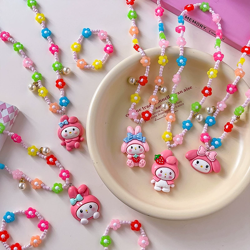 Новое детское ожерелье с мультяшными бусинами, милые украшения для маленькой принцессы, модные украшения для девочек, аксессуары Sanrio для малышей