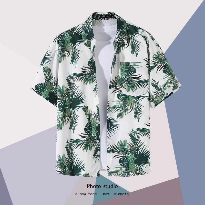 Summer Beach floral hombres y mujeres camisa delgada ins moda hawaiana transfronteriza suelta tie-dyed manga corta pareja camisa