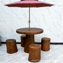 户外桌椅组合庭院露天阳台公园室外休闲凉亭小圆桌子插伞防水防晒
