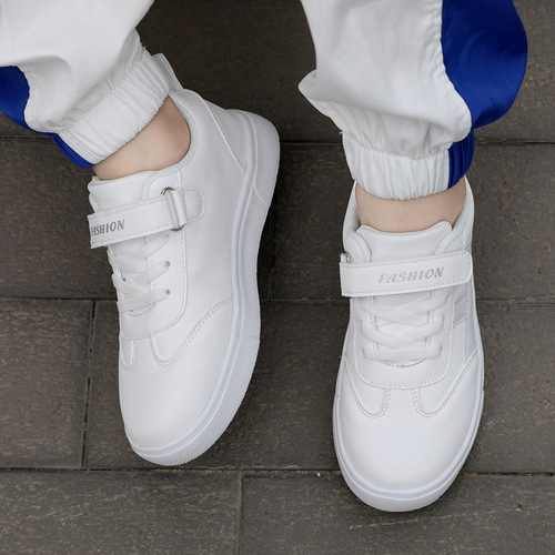 Children's white sneakers for boys, children's board shoes, spring and autumn new medium and large children's girls' four-season shoes, soft soles, school white sneakers, waterproof.