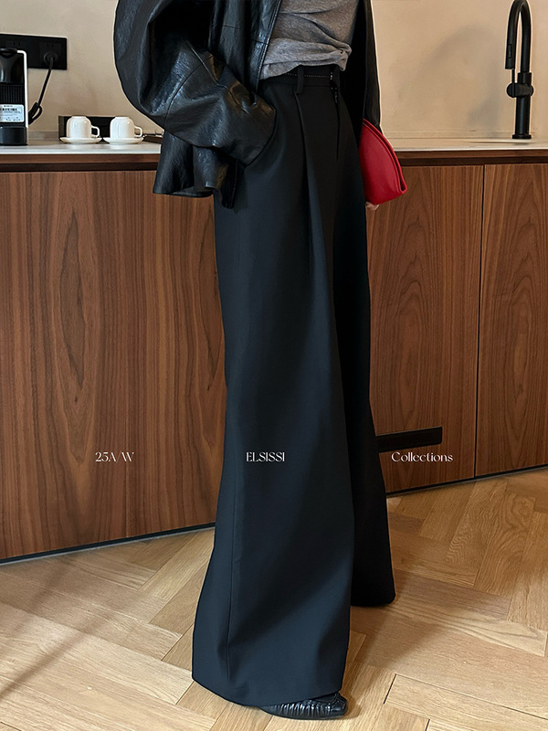 ELSISSI2025初秋新款简约高级感宽松显瘦裤子女阔腿裤薄款小个子|undefined