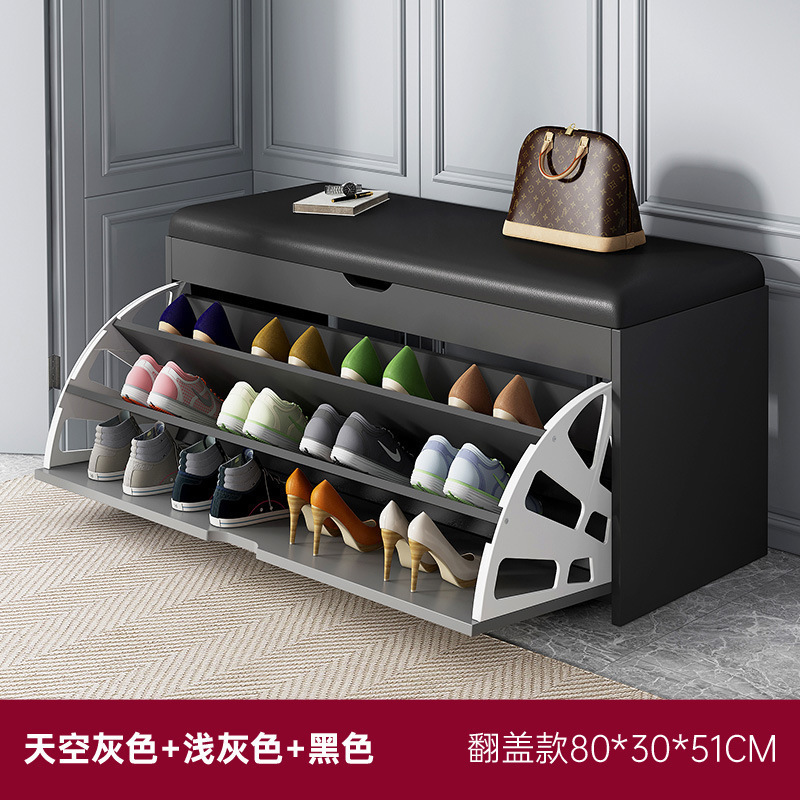 転倒式靴交換スツール、家庭用玄関靴キャビネット、座って靴を履けるスツール、玄関スツール、ネット有名人のエントリーソフトバッグクッション靴ラック|undefined