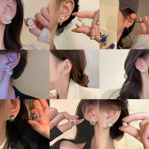 S925 Silver Needle Pearl Bow Micro-Inlaid Earrings Women's Fashion Niche Temperament High-end Features Popular Earrings