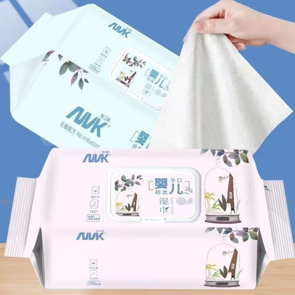 Aiweike Newborn Baby Wipes Can Be Used for Hand and Mouth, Family Portable Wipes 100 Pieces, Family Pack Can Be Wetted and Moisturized
