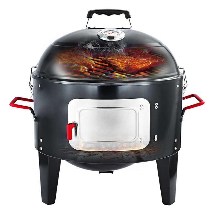 便携立式3合1烟薰烤户外炉烧烤三脚架木柴炭取暖火炉围炉煮茶批发