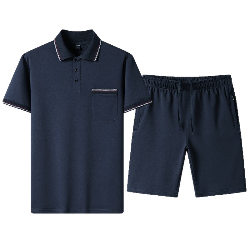 Verano de mediana edad traje casual hombre polo camisa de manga corta hombre suelta ropa deportiva de papá tamaño grande dos piezas set