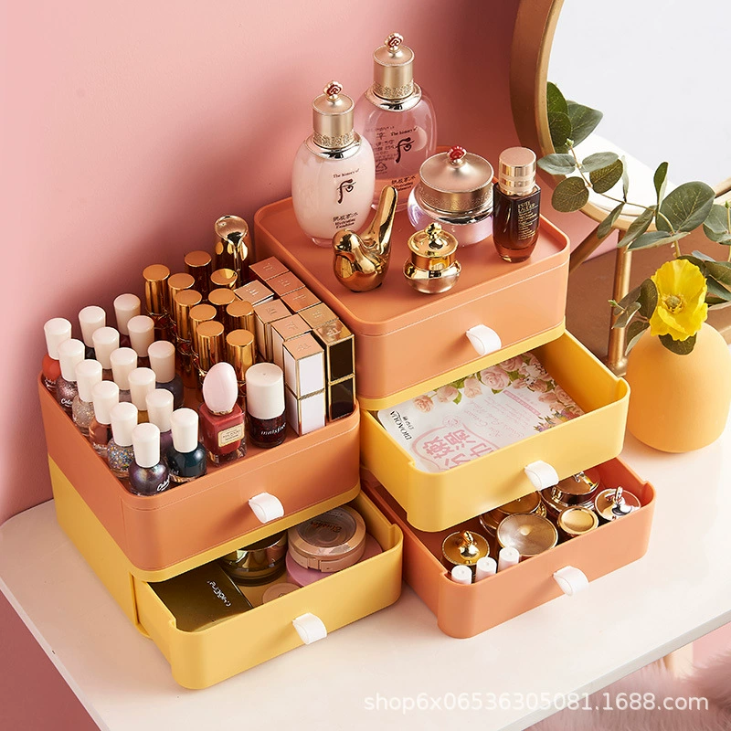 Desktop drawer storage box, ABS multi-layer cosmetic organizer, 19.5×17.5×7.5 cm