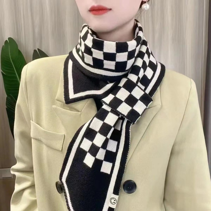 2023マフラー冬の女性の新型白黒クラシック保温百合韓国版高級感マフラー両面防寒|undefined