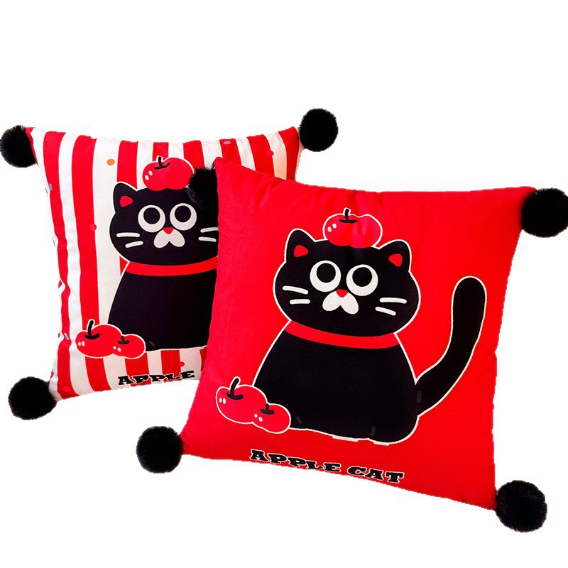 Apple Cat Dopamina Almohada Funda de almohada Sofá de sala de estar Almohada de cintura abstracta con estampado de cabecera Bola de pelo