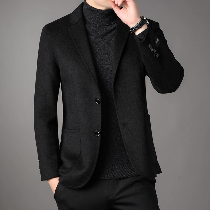 Short woolen demi-season double-sided coat, jacket