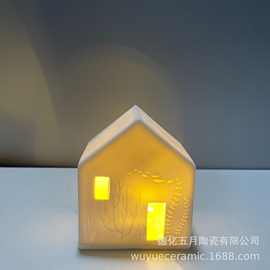 跨境新品圣诞陶瓷房子LED小夜灯工艺品家居摆件桌面装饰圣诞节日