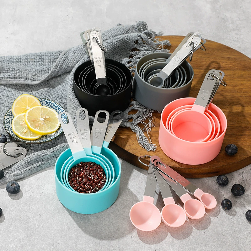 В наличии ручка из нержавеющей стали Мерная ложка мерная чашка 8 шт. Набор со шкалой пластиковая мерная чашка мерная ложка костюм инструмент для выпечки