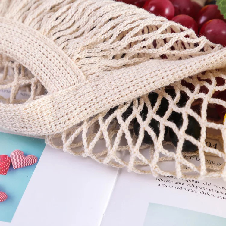 Haitao recomendar hueco de algodón tejido bolsa de malla de playa bolsa de malla de punto portátil ecológico bolsa de compras de algodón