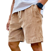 2025新款亚马逊欧美跨境男士复古刺绣标志灯芯绒时系带休闲短裤