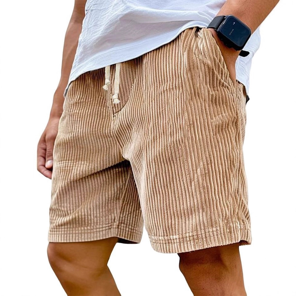 2025新款亚马逊欧美跨境男士复古刺绣标志灯芯绒时系带休闲短裤