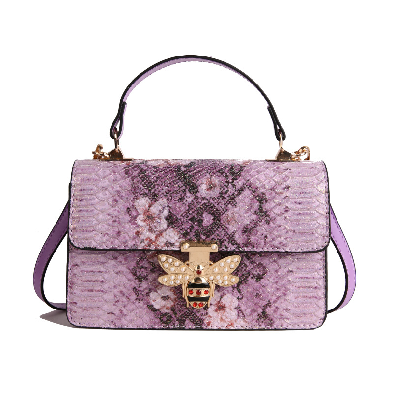 Bolso de alta calidad con textura 2025 verano nuevo estilo bolso femenino con lentejuelas bolso de hombro con estampado de piel de serpiente abeja flor bandolera