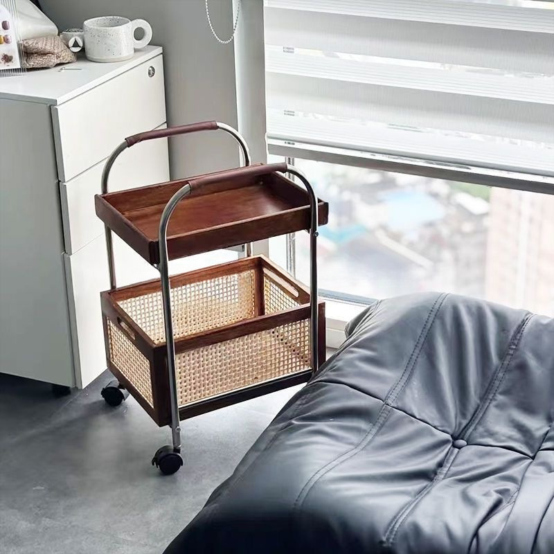 Floor-Standing Storage Rack Stainless Steel Trolley DIY Rectangular Heightened Double-Layer Storage Rack Bathroom Drop Shipping Wood