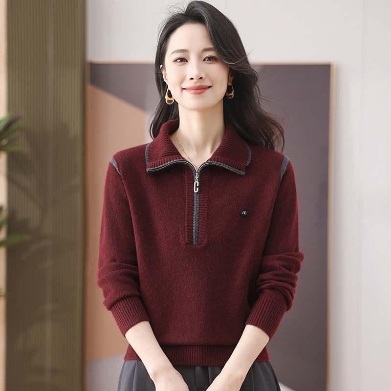 正品牌翻领女士毛衣外穿2025秋季新款洋气优雅显瘦针织衫打底上衣